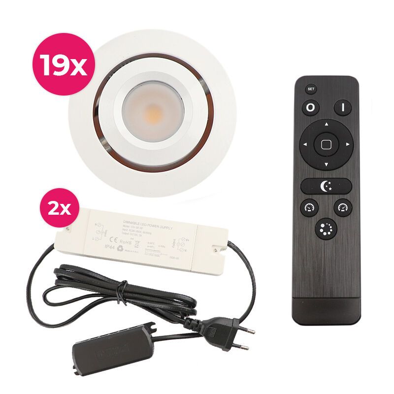 19 schwenkbare Einbaustrahler Terrassenüberdachung Rona, IP44, mit Anschlussset und Fernbedienung, Weiß 19 schwenkbare Einbaustrahler Terrassenüberdachung Rona, IP44, mit Anschlussset und Fernbedienung, Weiß