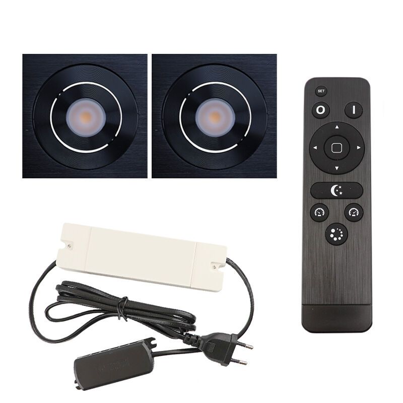 2 schwenkbare Einbaustrahler Terrassenüberdachung Rona eckig, IP44, mit Anschlussset und Fernbedienung, Schwarz