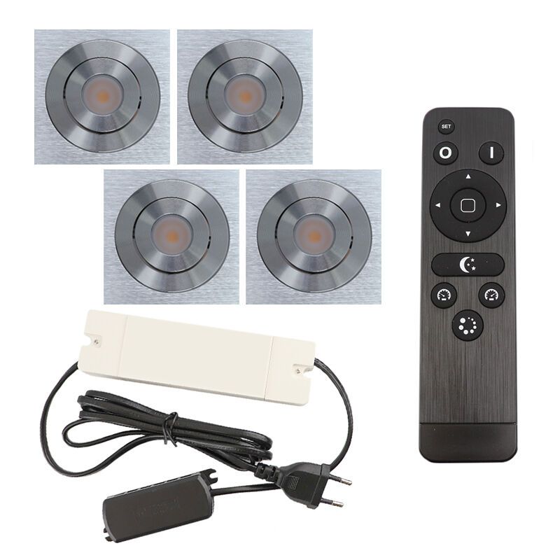 4 schwenkbare Einbaustrahler Terrassenüberdachung Rona eckig, IP44, mit Anschlussset und Fernbedienung, Chrom