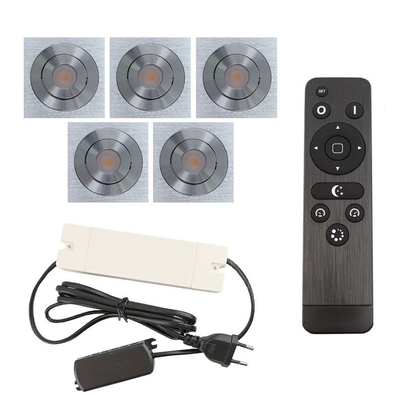 5 schwenkbare Einbaustrahler Terrassenüberdachung Rona eckig, IP44, mit Anschlussset und Fernbedienung, Chrom 5 schwenkbare Einbaustrahler Terrassenüberdachung Rona eckig, IP44, mit Anschlussset und Fernbedienung, Chrom