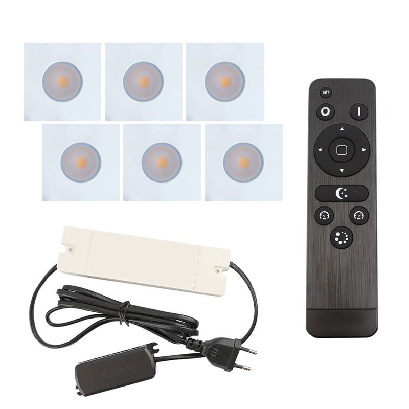 6 eckige weiße Einbaustrahler Terrassenüberdachung Dico, IP65, inkl. Anschlussset und Fernbedienung 6 eckige weiße Einbaustrahler Terrassenüberdachung Dico, IP65, inkl. Anschlussset und Fernbedienung