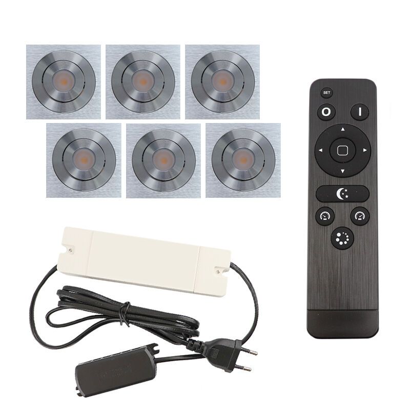 6 schwenkbare Einbaustrahler Terrassenüberdachung Rona eckig, IP44, mit Anschlussset und Fernbedienung, Chrom 6 schwenkbare Einbaustrahler Terrassenüberdachung Rona eckig, IP44, mit Anschlussset und Fernbedienung, Chrom