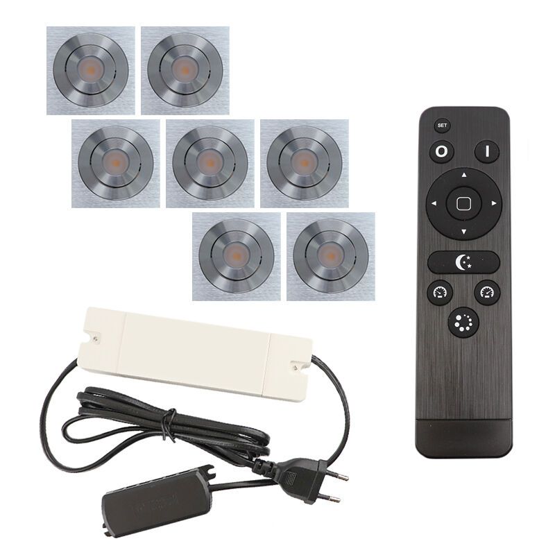 7 schwenkbare Einbaustrahler Terrassenüberdachung Rona eckig, IP44, mit Anschlussset und Fernbedienung, Chrom