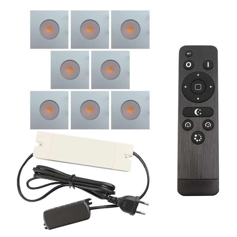 8 eckige chrom Einbaustrahler Terrassenüberdachung Dico, IP65, inkl. Anschlussset und Fernbedienung 8 eckige chrom Einbaustrahler Terrassenüberdachung Dico, IP65, inkl. Anschlussset und Fernbedienung