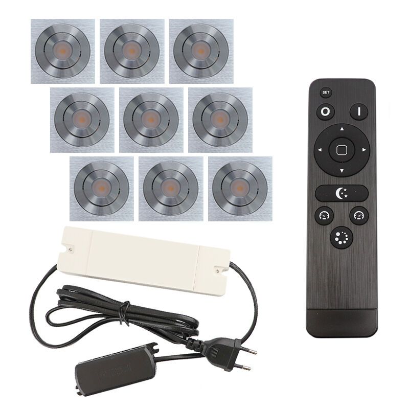 9 schwenkbare Einbaustrahler Terrassenüberdachung Rona eckig, IP44, mit Anschlussset und Fernbedienung, Chrom 9 schwenkbare Einbaustrahler Terrassenüberdachung Rona eckig, IP44, mit Anschlussset und Fernbedienung, Chrom