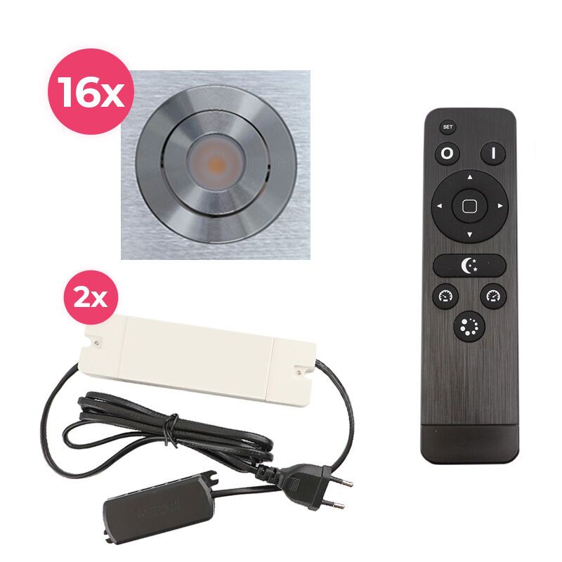 16 schwenkbare Einbaustrahler Terrassenüberdachung Rona eckig, IP44, mit Anschlussset und Fernbedienung, Chrom