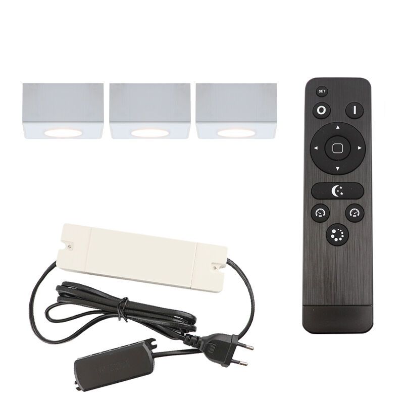 3 eckige weiße Aufbaustrahler Terrassenüberdachung Fredo, IP44, inkl. Anschlussset und Fernbedienung 3 eckige weiße Aufbaustrahler Terrassenüberdachung Fredo, IP44, inkl. Anschlussset und Fernbedienung