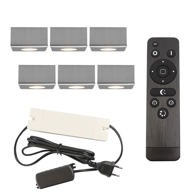 6 eckige chrom Aufbaustrahler Terrassenüberdachung Fredo, IP44, inkl. Anschlussset und Fernbedienung