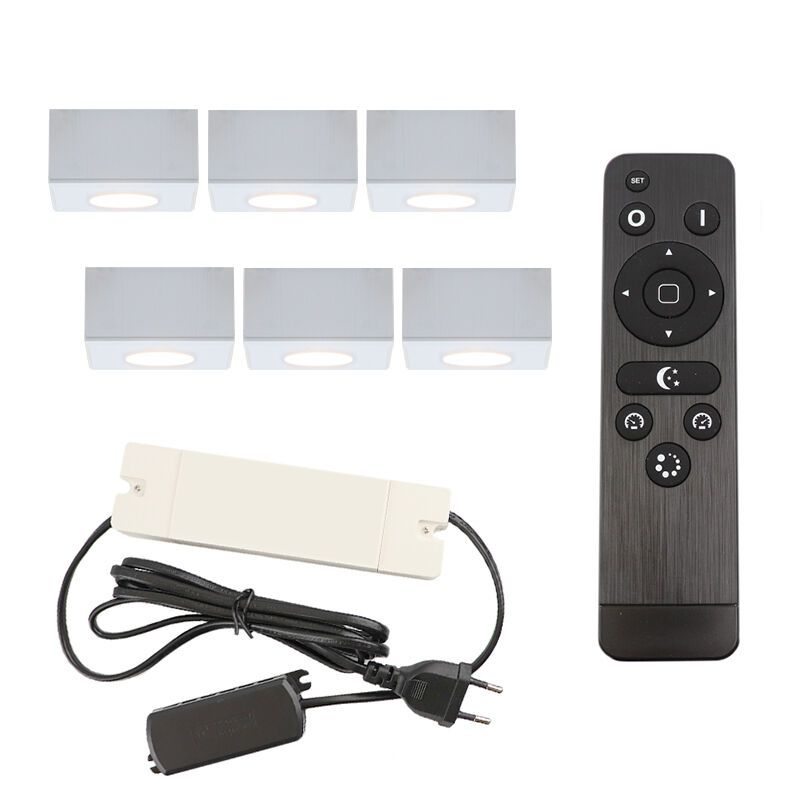 6 eckige weiße Aufbaustrahler Terrassenüberdachung Fredo, IP44, inkl. Anschlussset und Fernbedienung 6 eckige weiße Aufbaustrahler Terrassenüberdachung Fredo, IP44, inkl. Anschlussset und Fernbedienung