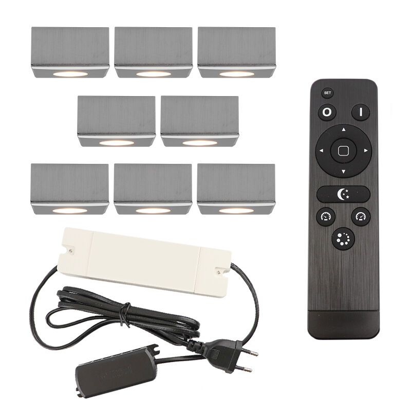 8 eckige chrom Aufbaustrahler Terrassenüberdachung Fredo, IP44, inkl. Anschlussset und Fernbedienung 8 eckige chrom Aufbaustrahler Terrassenüberdachung Fredo, IP44, inkl. Anschlussset und Fernbedienung