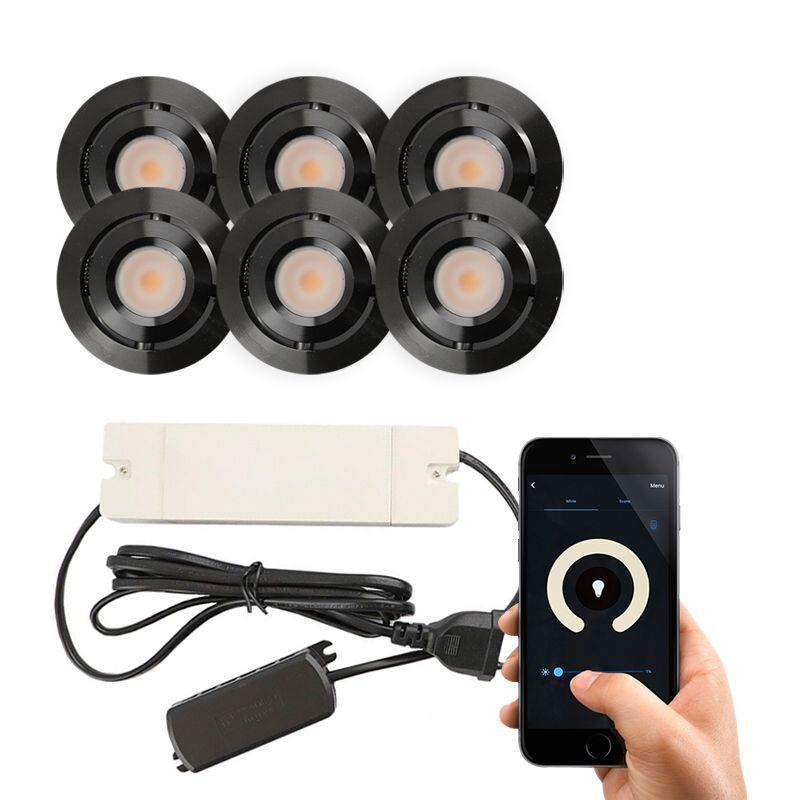 6 schwenkbare Smart Einbaustrahler Terrassenüberdachung Rona, IP44, mit Anschlussset, Schwarz 6 schwenkbare Smart Einbaustrahler Terrassenüberdachung Rona, IP44, mit Anschlussset, Schwarz