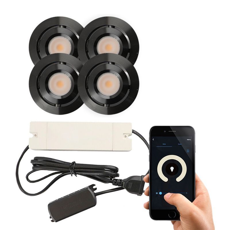 4 schwenkbare Smart Einbaustrahler Terrassenüberdachung Rona, IP44, mit Anschlussset, Schwarz