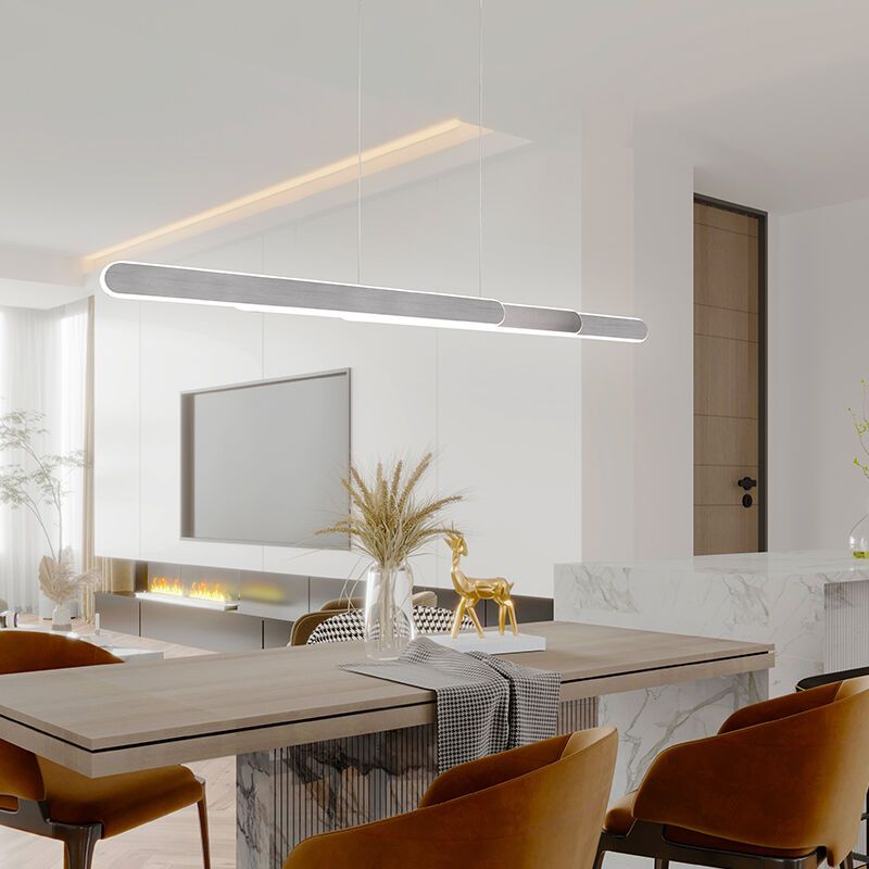 Silberne Pendelleuchte Design, Dwayn, 48W, warm- bis kaltweiß einstellbare LED, mit Touch-Dimmer