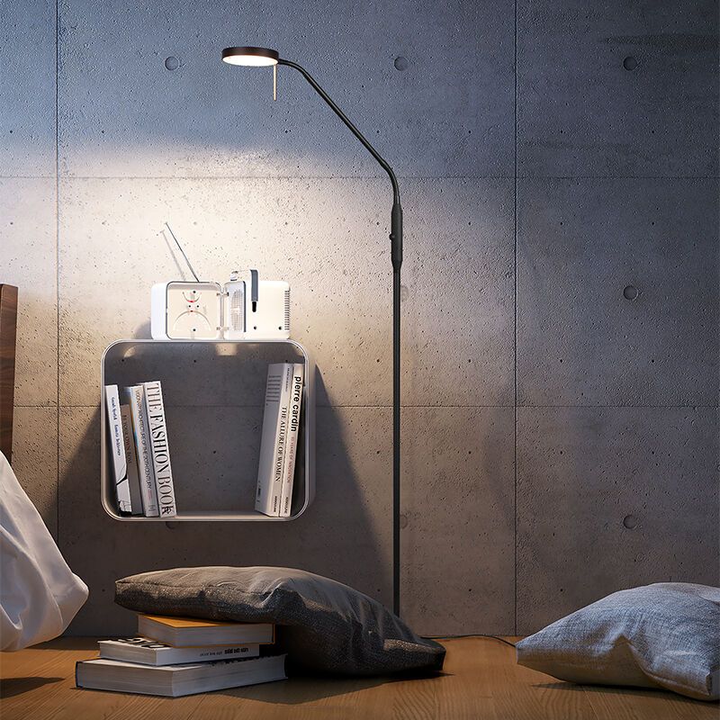 Schwarze Leselampe Stehlampe Modern, Bilge, 12W, warm- bis kaltweiß einstellbare LED, mit Touch-Dimmer