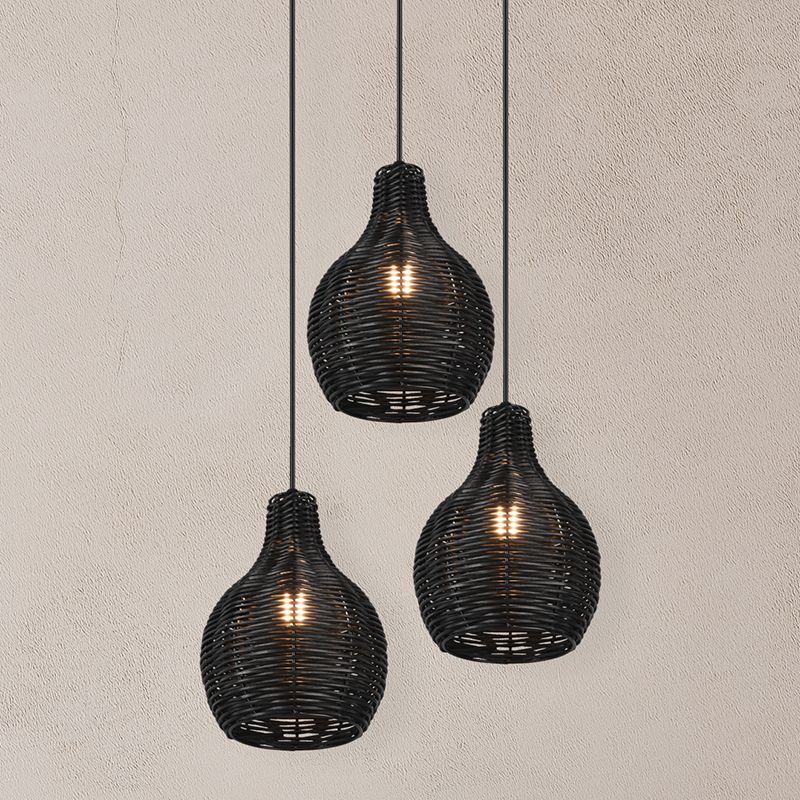 Rattan Pendelleuchte Schwarz, Annieke