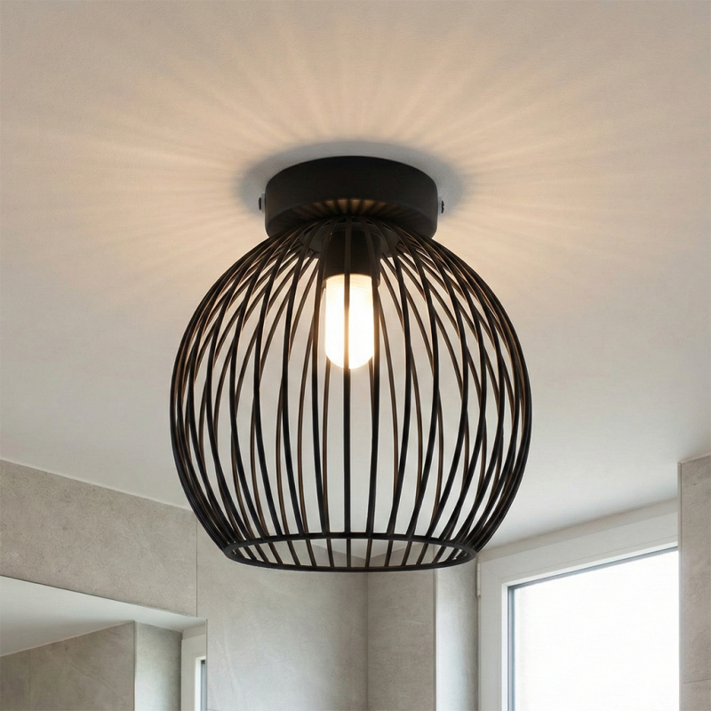 Industrielle Badezimmer Deckenleuchte Schwarz, Wiro, IP44 Industrielle Badezimmer Deckenleuchte Schwarz, Wiro, IP44