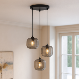 Graue Esstisch Pendelleuchte Charlois, Glas, retro, 3L