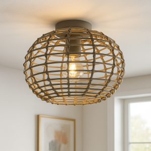 Rattan Deckenleuchte Grau, Roza