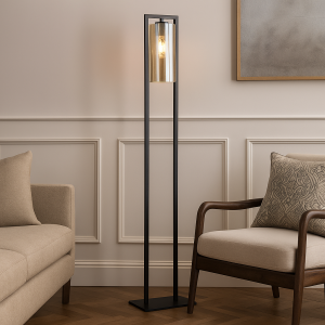 Industrielle Stehlampe Schwarz, Tonia, mit Schalter