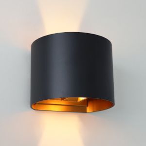 Up down Wandleuchte Schwarz und Gold, Dion, 6W, 2700K LED, IP65