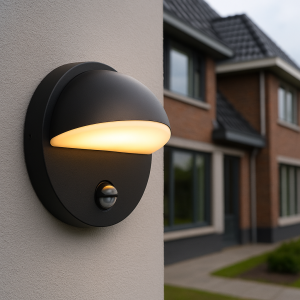 Moderne Außen Wandleuchte mit Bewegungsmelder Schwarz, Shelby, 7W, 3000K LED, IP44