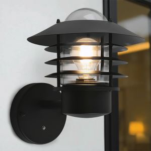 Edelstahl Außen Wandleuchte mit Dämmerungsmelder Schwarz, Felice, IP44