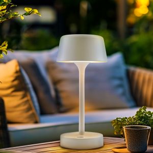Moderne Außen Tischleuchte Weiß, Emily, 3W, 3000K LED, IP44, 3-stufig dimmbar