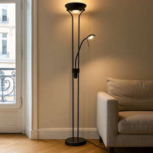 Moderne Leselampe Stehlampe Schwarz, Salvador, 18W, 3000K LED, mit Schalter