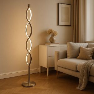 Design Stehlampe Silber, Kuno, 36W, 3000K LED, 3-stufig dimmbar