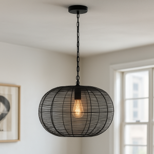 Industrielle Pendelleuchte Schwarz, Phebe
