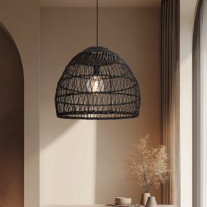 Rattan Pendelleuchte Schwarz, Rosa