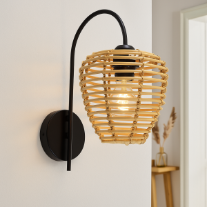 Rattan Wandleuchte Braun, Irene, mit Schalter