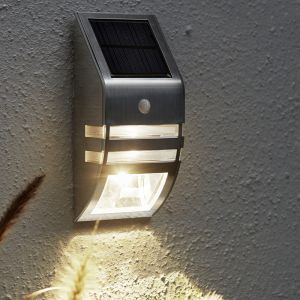 Aluminium Solar Außen Wandleuchte Silber, Alistair, 0,04W, 3000K LED, IP44
