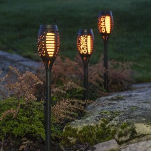 3er-Pack Solar-Gartenfackeln Ambra, mit Flammeneffekt