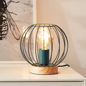 Holz Tischleuchte Blau, Donato, mit Schalter