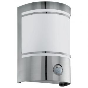 Silberne moderne Außen Wandleuchte mit Bewegungsmelder Glas, Aartje, IP44