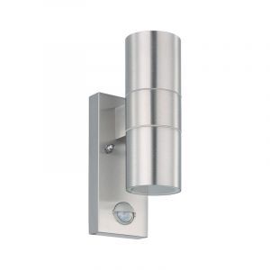 Silberne moderne Außen Wandleuchte mit Bewegungsmelder Edelstahl, Marlies, IP44