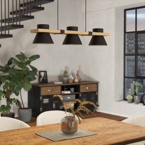 Schwarze retro Pendelleuchte Holz, Juanita