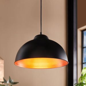 Schwarze industrielle Pendelleuchte Halbkugel Metall, Liana