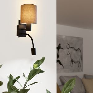 Taupe Bettlampe Stoff, Abano, mit Schalter