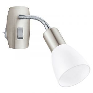 Nickel Wandleuchte mit Steckdose Kunststoff, Alem, mit Schalter