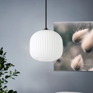 Weiße retro Pendelleuchte Glas, Elvera