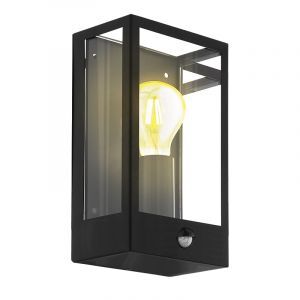Schwarze industrielle Außen Wandleuchte mit Bewegungsmelder Stahl, Alihan, IP44