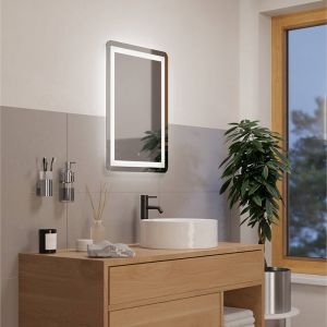 Graue moderne Spiegel mit Beleuchtung Glas, Bibi, 15,7W, warm- bis kaltweiß einstellbare LED, IP44, mit Schalter