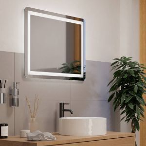 Graue moderne Spiegel mit Beleuchtung Glas, Bibi, 18,6W, warm- bis kaltweiß einstellbare LED, IP44, mit Schalter