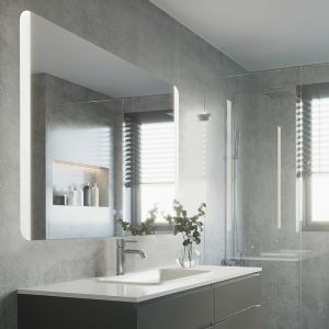 Graue moderne Spiegel mit Beleuchtung Glas, Bibi, 6,2W, warm- bis kaltweiß einstellbare LED, IP44, mit Schalter