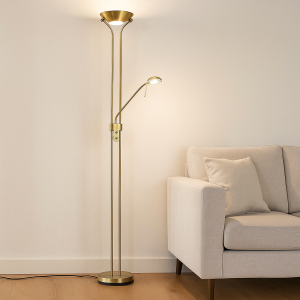 Moderne Leselampe Stehlampe Messing, Salvador, 18W, 3000K LED, mit Schalter