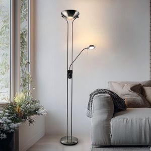 Moderne Leselampe Stehlampe Nickel, Salvador, 18W, 3000K LED, mit Schalter