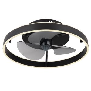 Schwarze moderne Deckenventilator Kunststoff, Joos, 40W, warm- bis kaltweiß einstellbare LED, mit Fernbedienung