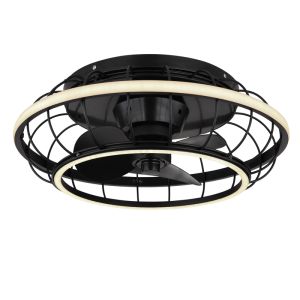 Schwarze industrielle Deckenventilator Metall, Jorne, 30W, warm- bis kaltweiß einstellbare LED, mit Fernbedienung
